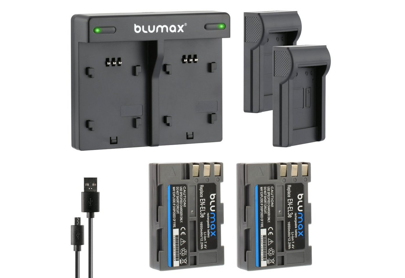 Blumax Set mit Laderr für Nikon EN-EL3e DSLR D700 1650 mAh Kamera-Akku von Blumax