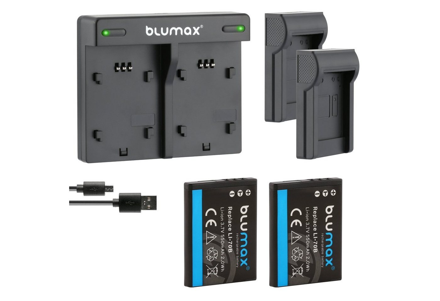 Blumax Set mit Laderr für Olympus Li -70B VG-120, 550 mAh Kamera-Akku von Blumax