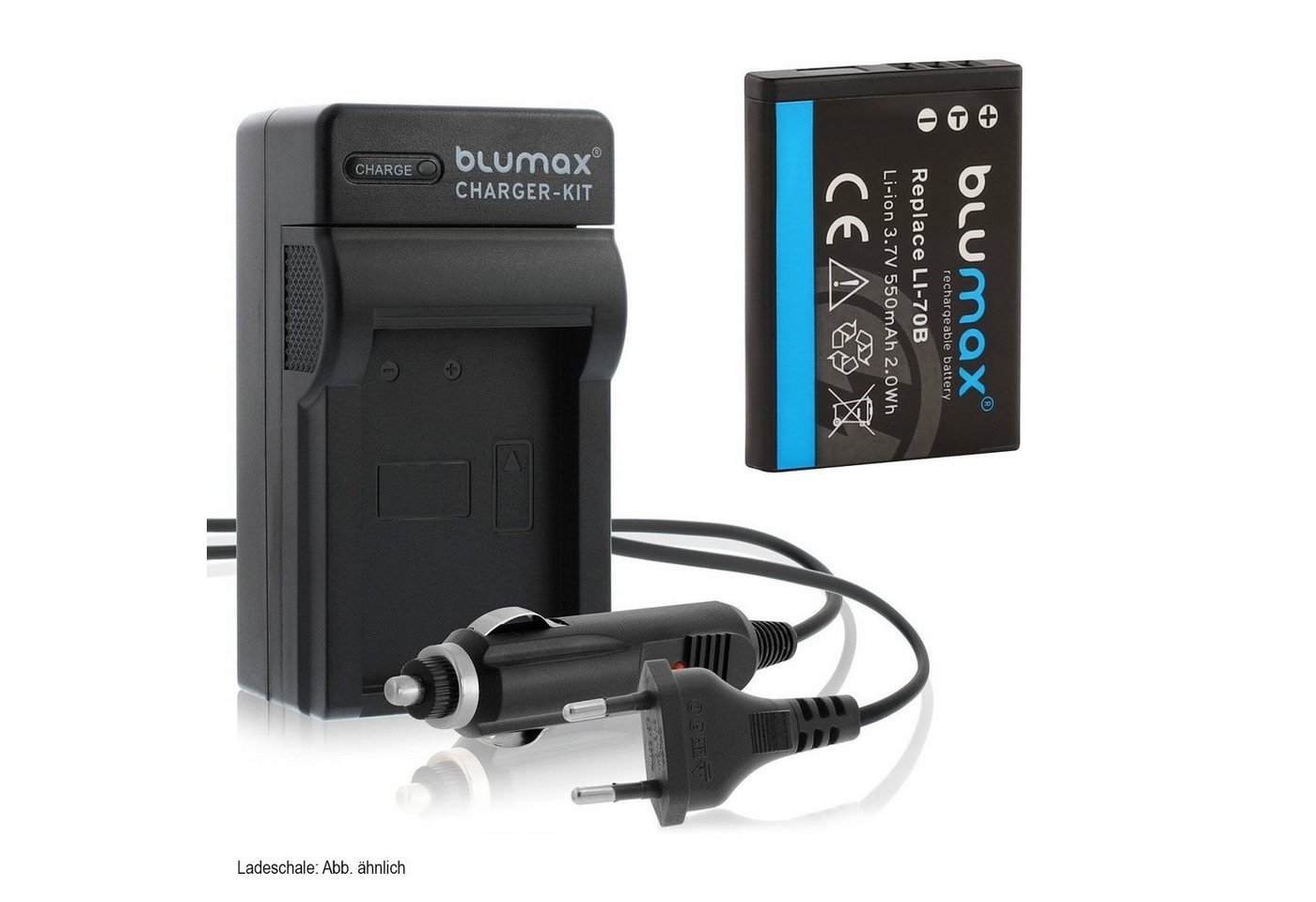 Blumax Set mit Laderr für Olympus Li -70B VG-120, 550 mAh Kamera-Ladegerät von Blumax