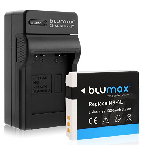 Ladegerät + Akku für Canon NB-6L kompatibel mit Canon PowerShot D30 SX170 SX240 SX260 SX270 SX280 SX500 SX510 SX520 SX530 SX600 SX610 SX700 SX710 S95 S100 S120 S200 lader akku Haus kfz USB von Blumax