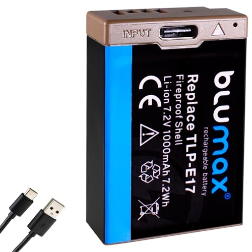 blumax Akku Ersatz für Canon LP-E17 |- 1000mAh -| mit USB Typ-C Ladebuchse/NTC-Sensor & V1-Gehäuse - für EOS RP R8 R50 R100 - (Teildekodiert) von Blumax
