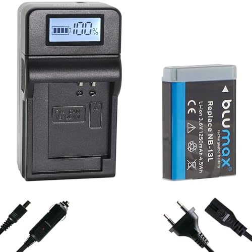 blumax Akku Ersatz für Canon NB-13L [ 1250mAh ] + Speed Charger für PowerShot G1 X G7 X Mark III - G5 X G9 X Mark II - SX720 HS / SX730 HS / SX740 HS von Blumax