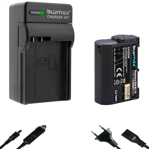 Blumax Akku kompatibel mit Nikon EN-EL15c [ 2600mAh ] + Charger EN-EL15b EN-EL15a EN-EL15 für D600 D800 D850 D7200 D7500 - Z8 Z7 II Z6 III Z5 Zf von Blumax