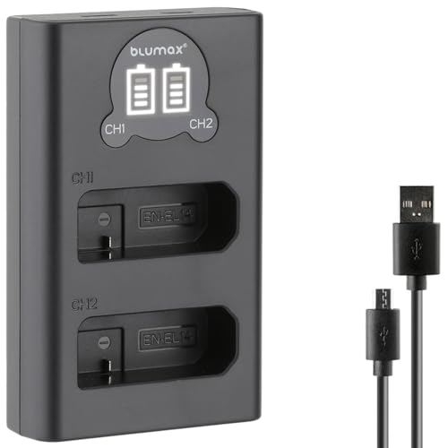 blumax Mini Dual Charger für Nikon EN-EL14 / EN-EL4a Akkus – Ladegerät ist Kompatibel mit Nikon D3100 D3500 D5200 D5600 DF CoolPix P7200 P7800 P8000 blumax Mini Dual Charger für Nikon EN-EL14 / EN-EL4a Akkus – Ladegerät ist Kompatibel mit Nikon D3100 D3500 D5200 D5600 DF CoolPix P7200 P7800 P8000 von Blumax