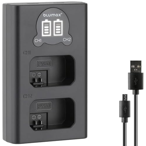 blumax Mini Dual Charger für Sony NP-FW50 Akkus – USB-C/Micro-USB zum Aufladen – Ladegerät ist Kompatibel mit Sony Alpha 7 II 7R 7S II 6500 ZV-E10 blumax Mini Dual Charger für Sony NP-FW50 Akkus – USB-C/Micro-USB zum Aufladen – Ladegerät ist Kompatibel mit Sony Alpha 7 II 7R 7S II 6500 ZV-E10 von Blumax