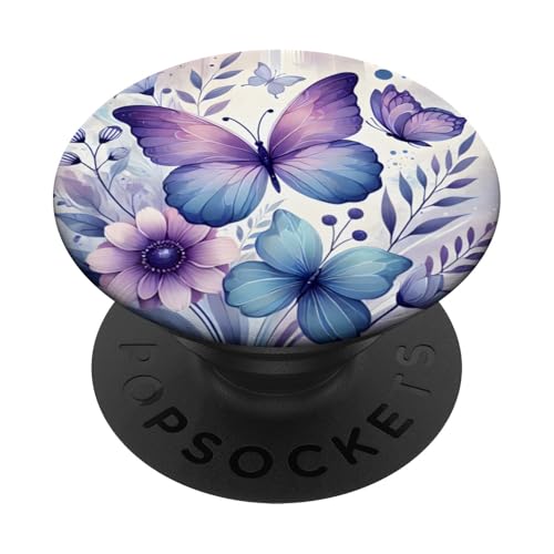 lila blaue Schmetterlinge Aquarell Blumen Naturkunst PopSockets mit austauschbarem PopGrip lila blaue Schmetterlinge Aquarell Blumen Naturkunst PopSockets mit austauschbarem PopGrip von Blumen Wildblumen filigran Rosen Tulpen Flower
