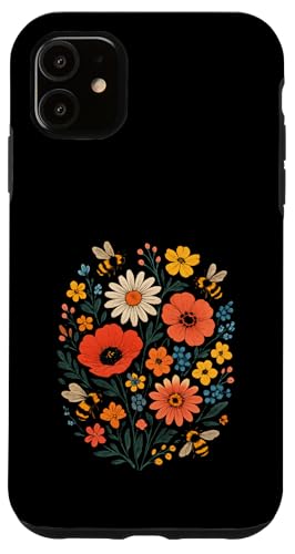 Bienen Blumen Cottagecore Botanical Vintage Hülle für iPhone 11 von Blumenmuster