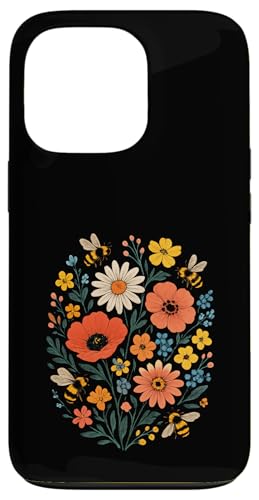Bienen Blumen Cottagecore Botanical Vintage Hülle für iPhone 13 Pro von Blumenmuster