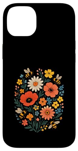 Bienen Blumen Cottagecore Botanical Vintage Hülle für iPhone 14 Plus von Blumenmuster
