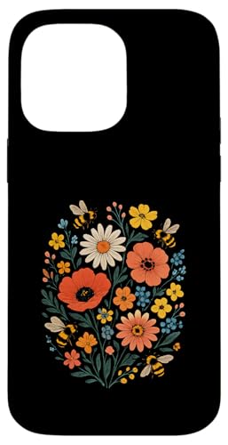 Bienen Blumen Cottagecore Botanical Vintage Hülle für iPhone 14 Pro Max von Blumenmuster