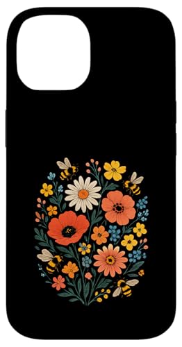 Bienen Blumen Cottagecore Botanical Vintage Hülle für iPhone 14 von Blumenmuster