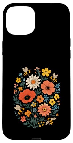 Bienen Blumen Cottagecore Botanical Vintage Hülle für iPhone 15 Plus von Blumenmuster