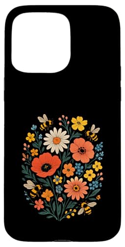 Bienen Blumen Cottagecore Botanical Vintage Hülle für iPhone 15 Pro Max von Blumenmuster