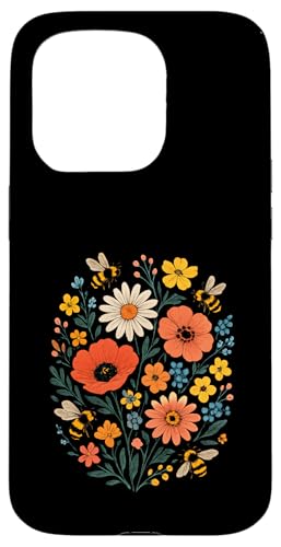 Bienen Blumen Cottagecore Botanical Vintage Hülle für iPhone 15 Pro von Blumenmuster