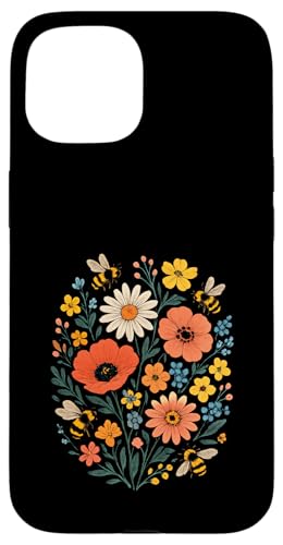 Bienen Blumen Cottagecore Botanical Vintage Hülle für iPhone 15 von Blumenmuster