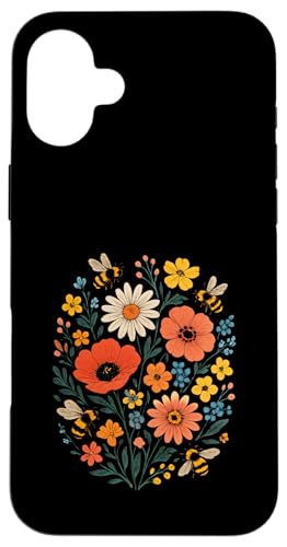Bienen Blumen Cottagecore Botanical Vintage Hülle für iPhone 16 Plus von Blumenmuster