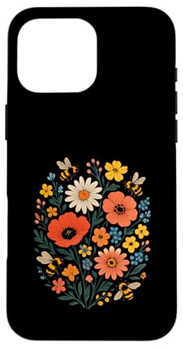 Bienen Blumen Cottagecore Botanical Vintage Hülle für iPhone 16 Pro Max von Blumenmuster