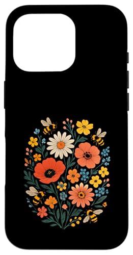 Bienen Blumen Cottagecore Botanical Vintage Hülle für iPhone 16 Pro von Blumenmuster