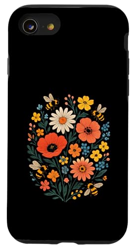 Bienen Blumen Cottagecore Botanical Vintage Hülle für iPhone SE (2020) / 7 / 8 von Blumenmuster