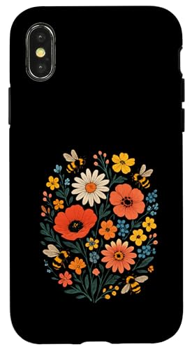 Bienen Blumen Cottagecore Botanical Vintage Hülle für iPhone X/XS von Blumenmuster