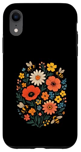 Bienen Blumen Cottagecore Botanical Vintage Hülle für iPhone XR von Blumenmuster