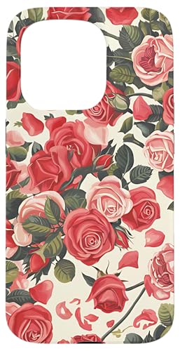 Rosa Rosenmuster, rosa Rosenblüte Hülle für iPhone 15 Pro von Blumenmuster
