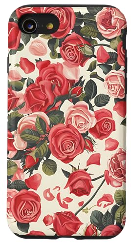 Rosa Rosenmuster, rosa Rosenblüte Hülle für iPhone SE (2020) / 7 / 8 von Blumenmuster