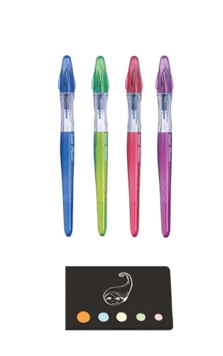 4 Stück Plumix Füllfederhalter, Kunststoffgehäuse, Neonfarben + 1 Klebeindex Blumie (4 Neon) von Blumie Shop