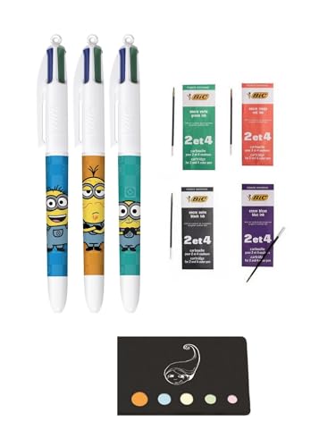 Set mit 3 Stiften, 4 Farben, niedliches Dekor + 4 Ersatzminen (1 blau, 1 schwarz, 1 rot und 1 grün) + 1 Index Klebstoff Blumie (Mignons) von Blumie Shop