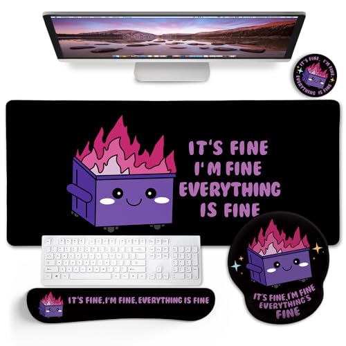 Blusabaca Mauspad mit Dumpster auf Feuer, lustig, niedlich, großes Gaming-Mauspad mit Handgelenkauflage, Tastatur-Pad, Handgelenkauflage, ergonomisch, Tassen-Untersetzer, Arbeitsplatz, von Blusabaca