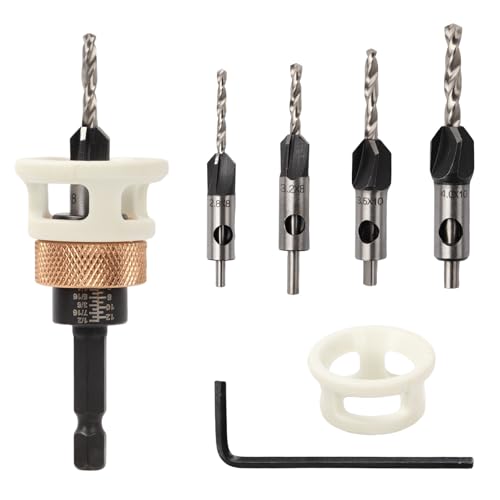 6 tlg Kegelsenker Bohrer Set, Vorbohrer mit Senker mit Tiefenanschlag, Bohrsenker Senker Holzbohrer mit 1/4" Hex Schaft und Inbusschlüsseln, Präzise Bohrungen, für Holzverarbeitung 6 tlg Kegelsenker Bohrer Set, Vorbohrer mit Senker mit Tiefenanschlag, Bohrsenker Senker Holzbohrer mit 1/4" Hex Schaft und Inbusschlüsseln, Präzise Bohrungen, für Holzverarbeitung von BlyeMichdi