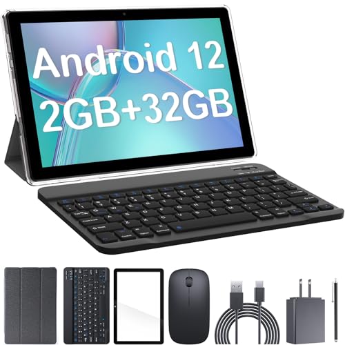 Tablet Android 12 Tablet 10 Zoll 2 in 1 Tablets Set mit Tastatur Maus Hülle Stylus Film 32GB ROM + 512GB Expand Tablet PC 10.1'' HD Screen Tab WiFi BT 6000mAh Akku Dual Kamera Google Tableta von Bnegynng