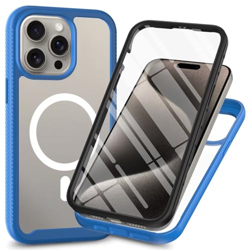 Bnvdfre 2 in 1 Magnetisch Hülle für iPhone XS Max Handyhülle mit eingebautem Displayschutz [Kompatibel mit Magsafe], [Vergilbt Nicht] Stoßfest rutschfest Schutzhülle 360 Grad vollschutz - Blau von Bnvdfre
