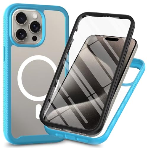 Bnvdfre 2 in 1 Magnetisch Hülle für iPhone XS Max Handyhülle mit eingebautem Displayschutz [Kompatibel mit Magsafe], [Vergilbt Nicht] Stoßfest rutschfest Schutzhülle 360 Grad vollschutz - Himmelblau von Bnvdfre