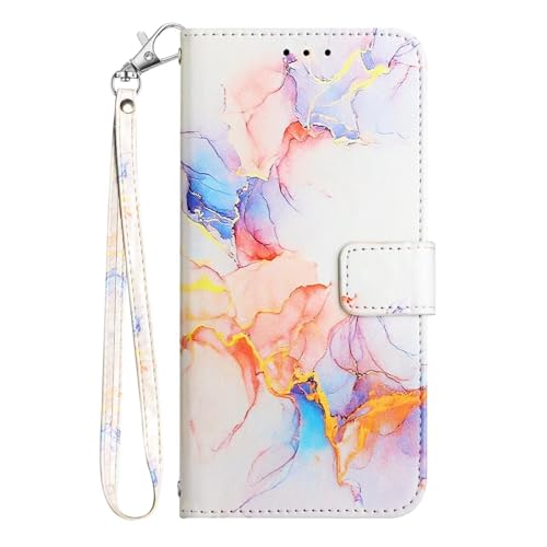 Bnvdfre Handyhülle für Google Pixel 7 Hülle Premium Marmor Lederhülle Klapphülle Flip Case Tasche Magnet Kartenfach Standfunktion Cover Glitzer Schutzhülle - Buntes von Bnvdfre