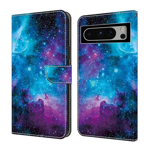 Bnvdfre Handyhülle für Google Pixel 8A Klapphülle PU Leder Hülle Magnet Stoßfeste Kartenfach Klappbar Schutzhülle Silikon Case Cover mit Muster Motiv Flip Handytasche - Sternenhimmel von Bnvdfre