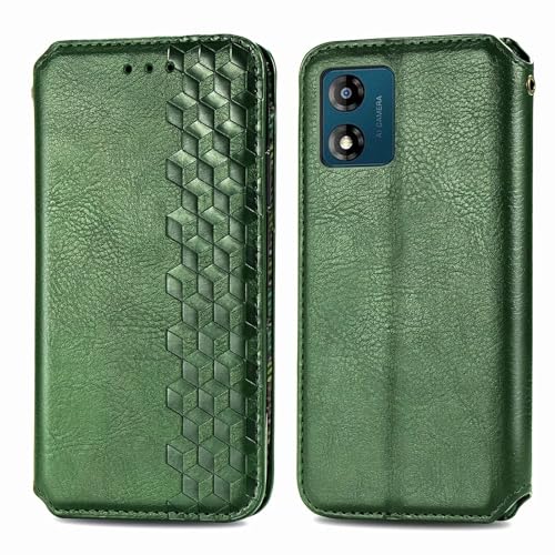 Bnvdfre Handyhülle für Motorola Moto E14 / G04 4G / G24 4G Hülle Leder TPU Klapphülle mit Kartenfächer Standfunktion Flip Case Cover Fallschutz Handytasche für Motorola E 14 / G 04 / G 24 - Grün von Bnvdfre