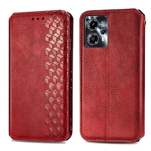 Bnvdfre Handyhülle für Motorola Moto G54 Hülle Leder TPU Klapphülle mit Kartenfächer Standfunktion Flip Case Cover Fallschutz Handytasche für Motorola G54 - Rot von Bnvdfre