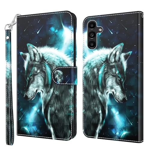 Bnvdfre Handyhülle für Samsung A35 Hülle Wallet Lederhülle Standfunktion Magnetverschluss Stoßfest Flip PU Leder Cover Case Klapphülle für Samsung Galaxy A35 5G -Wolf von Bnvdfre