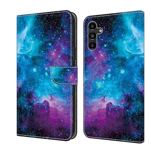 Bnvdfre Handyhülle für Samsung Galaxy A15 Klapphülle PU Leder Hülle Magnet Stoßfeste Kartenfach Klappbar Schutzhülle Silikon Case Cover mit Muster Motiv Flip Handytasche - Sternenhimmel von Bnvdfre