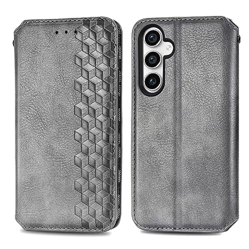 Bnvdfre Handyhülle für Samsung Galaxy A34 5G Hülle Leder TPU Klapphülle mit Kartenfächer Standfunktion Flip Case Cover Fallschutz Handytasche für Samsung A34 5G - Grau von Bnvdfre