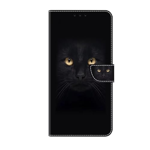 Bnvdfre Handyhülle für Samsung Galaxy A5 2016/A510 Hülle PU Leder Klapphülle Magnet Stoßfeste Kartenfach Klappbar Schutzhülle Silikon Case Cover mit Muster Motiv Flip Handytasche - Schwarze Katze von Bnvdfre
