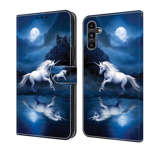 Bnvdfre Handyhülle für Samsung Galaxy S24 FE Klapphülle PU Leder Hülle Magnet Stoßfeste Kartenfach Klappbar Schutzhülle Silikon Case Cover mit Muster Motiv Flip Handytasche - Einhorn von Bnvdfre