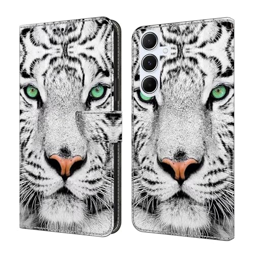 Bnvdfre Handyhülle für Samsung Galaxy S24 FE Hülle PU Leder Klapphülle Magnet Stoßfeste Kartenfach Klappbar Schutzhülle Silikon Case Cover mit Muster Motiv Flip Handytasche - Tiger von Bnvdfre