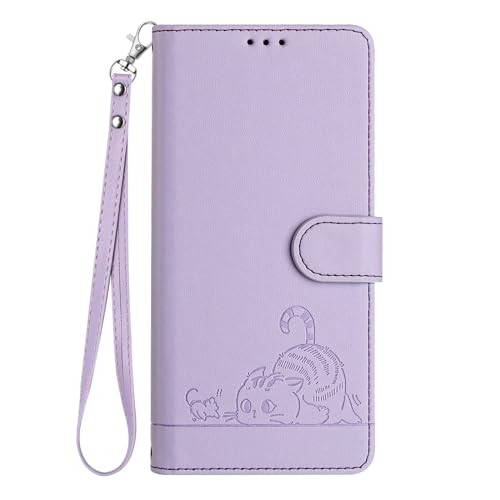Bnvdfre Handyhülle für TCL 405/406 / 408 Hülle Leder Katze Muster Motiv [RFID Schutz][Standfunktion][Kartenfächern] Klappbar Flip Stoßfeste Wallet Case Cover - Lila von Bnvdfre