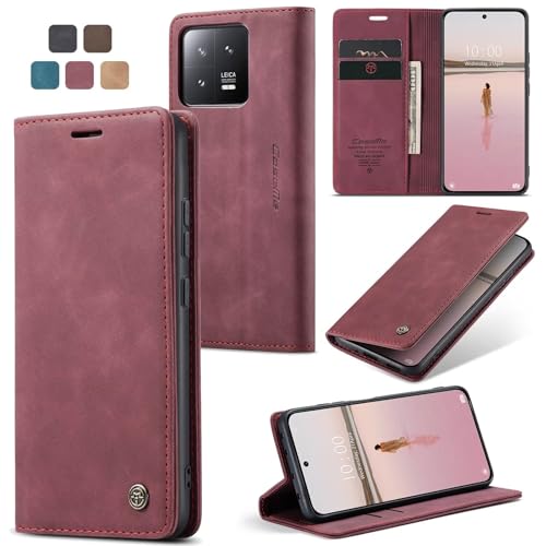 Bnvdfre Handyhülle für Xiaomi Redmi Note 13 5G Hülle, Leder Etui Flip mit Kartenfächer Standfunktion Flip Case Cover Fallschutz Handytasche für Xiaomi Redmi Note 13 5G,Rot von Bnvdfre