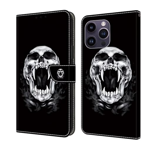 Bnvdfre Handyhülle für iPhone 12 /iPhone 12 Pro Klapphülle PU Leder Hülle Magnet Stoßfeste Kartenfach Klappbar Schutzhülle Silikon Case Cover mit Muster Motiv Flip Handytasche - Totenkopf von Bnvdfre