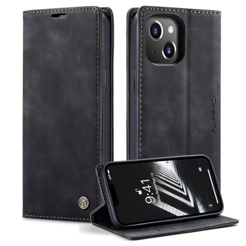 Bnvdfre Handyhülle für iPhone 15 Hülle, Leder Etui Flip mit Kartenfächer Standfunktion Flip Case Cover Fallschutz Handytasche für iPhone 15,Schwarz von Bnvdfre