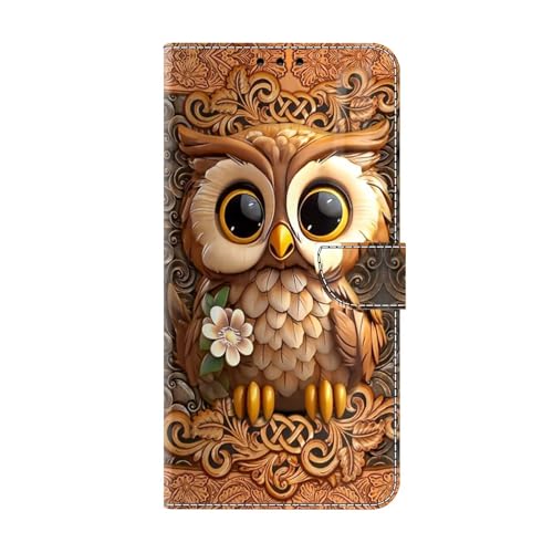 Bnvdfre Handyhülle für iPhone 15 Pro Max Hülle PU Leder Klapphülle Magnet Stoßfeste Kartenfach Klappbar Schutzhülle Silikon Case Cover mit Muster Motiv Flip Handytasche - Eulen von Bnvdfre