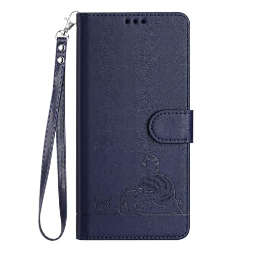 Bnvdfre Handyhülle für iPhone 6/7 / 8 / Se 2020 / iPhone Se3 (2022) Hülle Leder Katze Muster Motiv [RFID Schutz][Standfunktion][Kartenfächern] Klappbar Flip Stoßfeste Wallet Case Cover - Blau von Bnvdfre